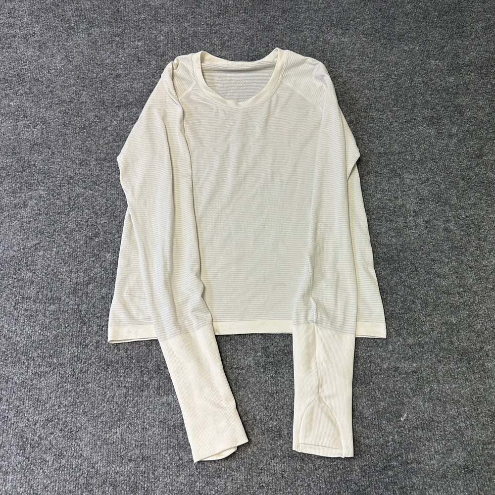 Lululemon Long Sleeve Womens Size 6 Cream Swiftly Tech Striped Athletic Top